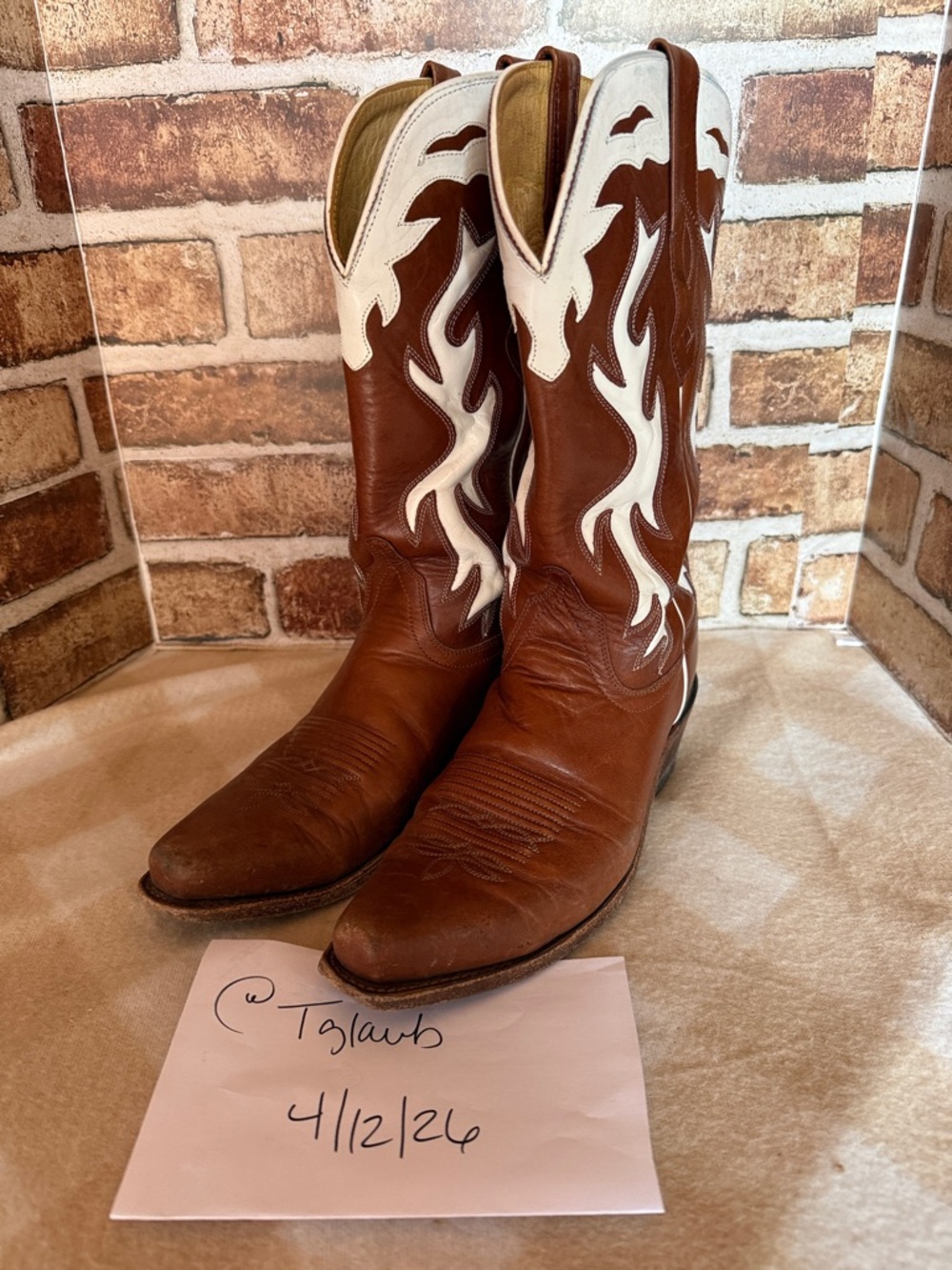 Old West Brown and White Flame-Accent Cowboy Boots